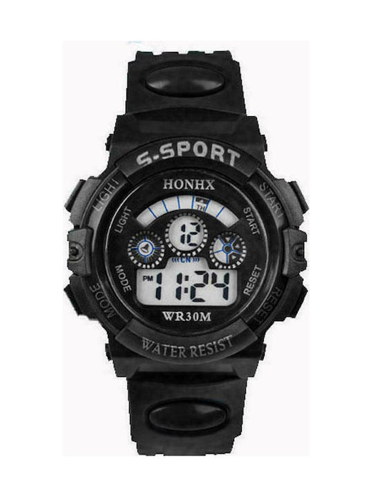 S-Sport Kids Digital Watch with Rubber/Plastic Strap Black