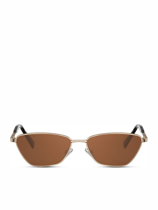 Solo-Solis Brown Angled Sunglasses with Brown Metal Frame and Brown Lens NDL2860