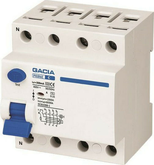 Gacia Phase 4-Pole Earth Leakage Relay 63A 400V 4Χ63Α 6KA 300mA Type A