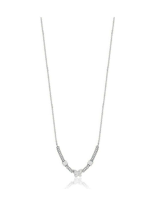 Luca Barra Necklace from Gold-Plated Steel with Zircon