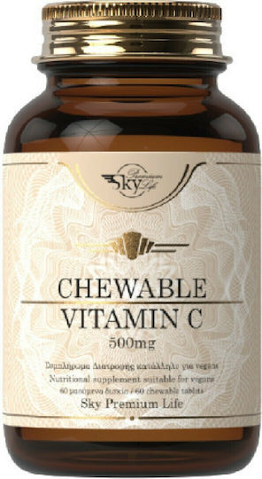 Sky Premium Life Chewable Vitamin C Βιταμίνη για Ενίσχυση του Ανοσοποιητικού, τo Δέρμα & Αντιοξειδωτική δράση 500mg 60 μασώμενες ταμπλέτες