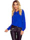 Numoco Women's Blouse Long Sleeve Blue