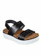 Summer Rose Leather Women's Flat Sandals with Strap in Black Color