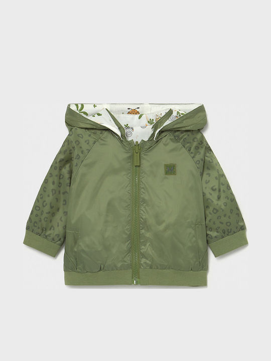 Kids' Sports Jacket Short Windproof Double Sided with Hood Khaki Ecofriends