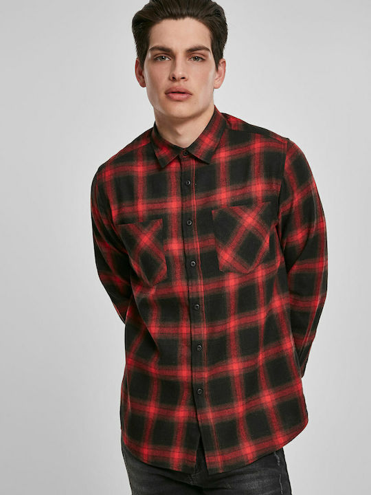 Long-sleeved Flannel Shirt Checked Burgundy
