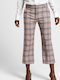 Women's Fabric Capri Trousers Slim Fit Checked Red/Navy Blue