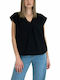 Only Women's Summer Blouse Short Sleeve with V Neckline Black