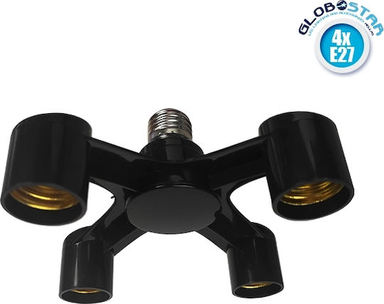 GloboStar Socket Extension for Socket E27 in Black color Set 1pcs from 1xE27 Socket to 4xE27 78978