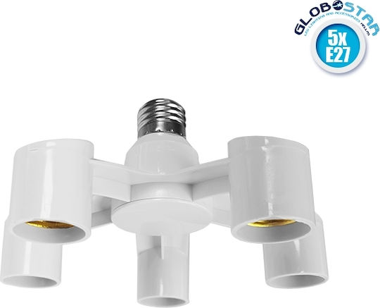 GloboStar Socket Extension for Socket E27 in White color Set 1pcs from 1xE27 Socket to 5xE27 White 78979