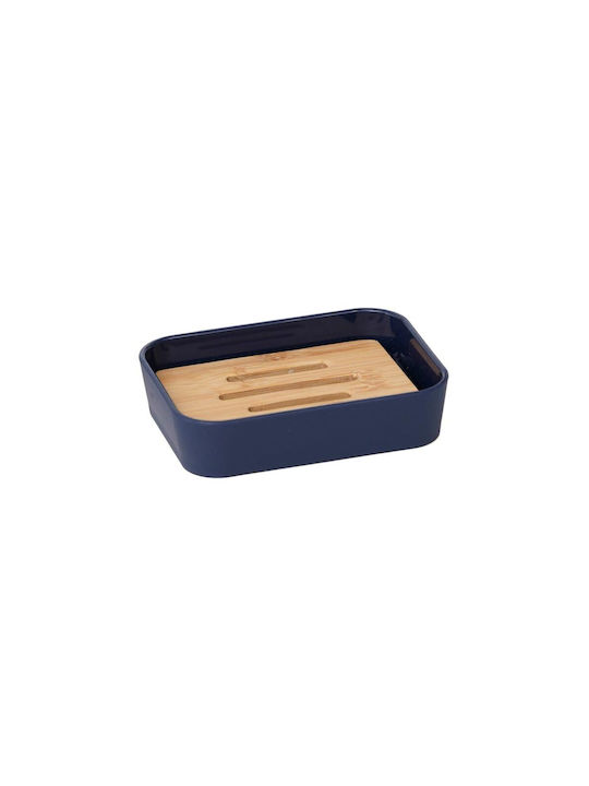 Aria Trade 64110118 Bamboo Soap Dish Countertop Multicolour Blue with Bamboo Stand