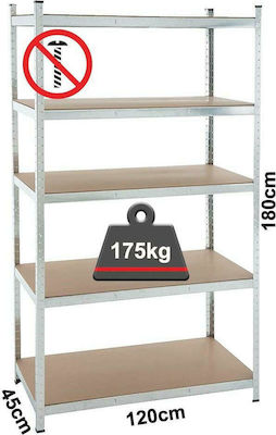 Inox Kiss Dexion with 5 Wooden Shelves L120xD45xH180cm