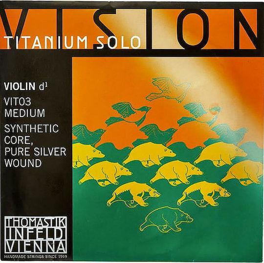 Thomastik Single Synthetic Core String for Violin 4/4 Vision Titanium Solo Violin D (Re) Medium 4/4