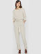 Women's High-waisted Fabric Trousers Paperbag Fit Beige