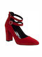 Envie Shoes Suede Red High Heels with Strap