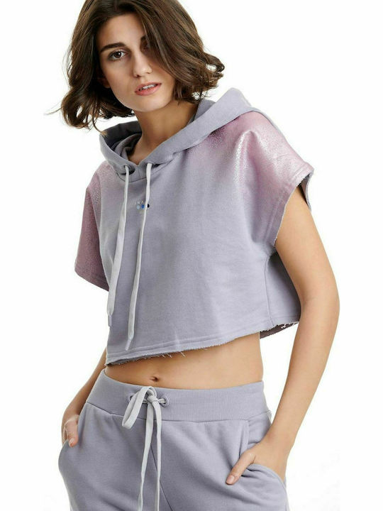 BodyTalk 1211-904620 Women's Cropped Hooded Sweatshirt Purple 1211-904620-00003