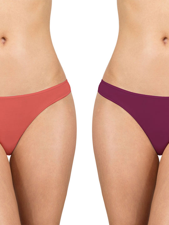 Walk Bamboo Damen Slip 2Pack Bordeaux/Coral