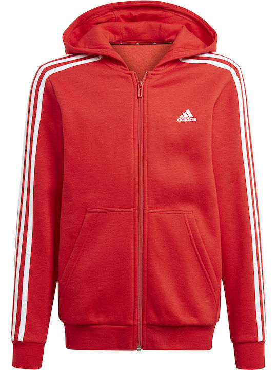 Adidas Αθλητική Παιδική Ζακέτα Φούτερ με Κουκούλα Κόκκινη Essentials 3-Stripes