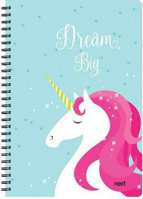 Next Spiral Notebook Ruled A4 70 Sheets 2 Subjects Trends Unicorn Light Blue 1pcs