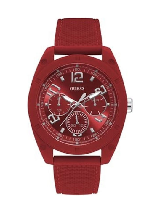 Guess Herrenuhr 46mm Batterie mit Rot Stoffarmband