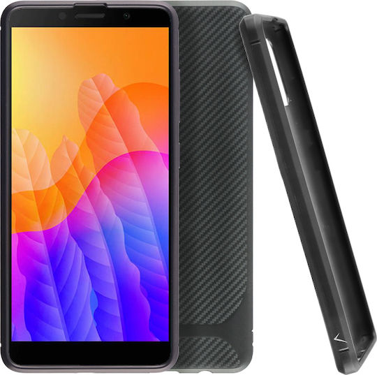 Volte-Tel Carbon Camera Protective Umschlag Rückseite Silikon Schwarz (Huawei Y5p)