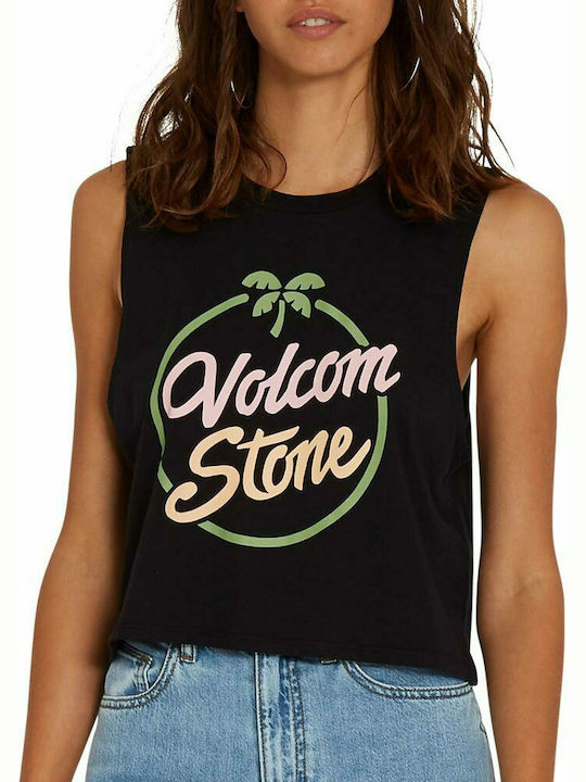 Volcom B4512102 Top de Damă de Vară Crop din Bumbac fără Mâneci Negru B4512102-BLK