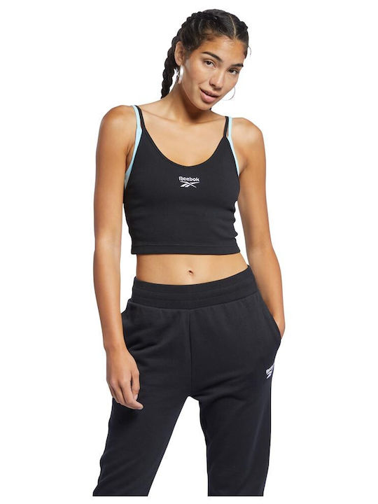 Classics Wardrobe Essentials Дамски Crop Топ Памучен Без Ръкави с V-образно Деколте Черен