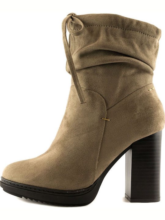 La Coquette B17028 Suede Women's Ankle Boots with High Heel Beige