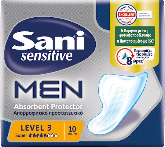 Sani Sensitive Men Super Level 3 Ανδρικές Σερβιέτες Ακράτειας Κανονικής Ροής 5 Σταγόνες 10τμχ