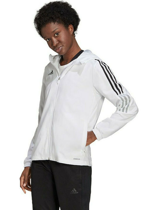 Adidas Tiro 21 Γυναικείο Αθλητικό Μπουφάν Αντιανεμικό Λευκό