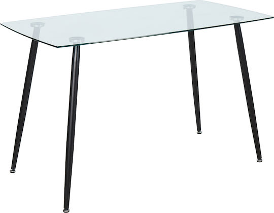 Roby Tisch Küche mit Glasoberfläche Black Velvet-Black Metal 120x70x75cm