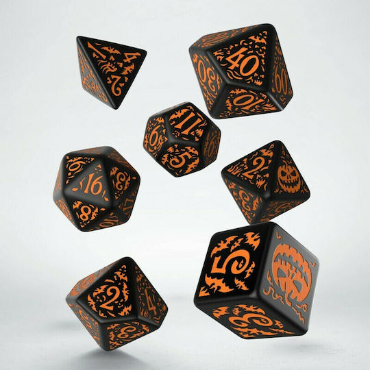 Q Workshop Halloween Pumpkin Dice Set Dice Black & Orange 7 pieces 7pcs QWSSHAB69