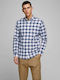 Jack & Jones Men's Shirt Long Sleeve Linen Checked Blue / White