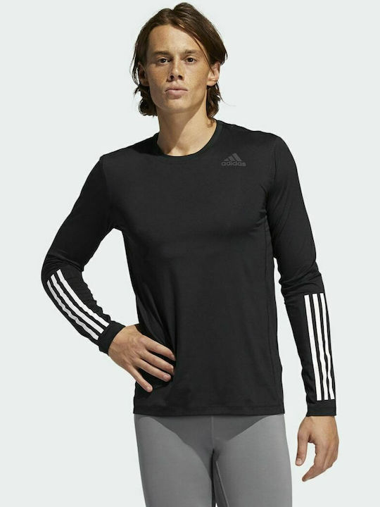 Adidas Techfit 3-Stripes Ανδρική Μπλούζα Μακρυμάνικη Μαύρη