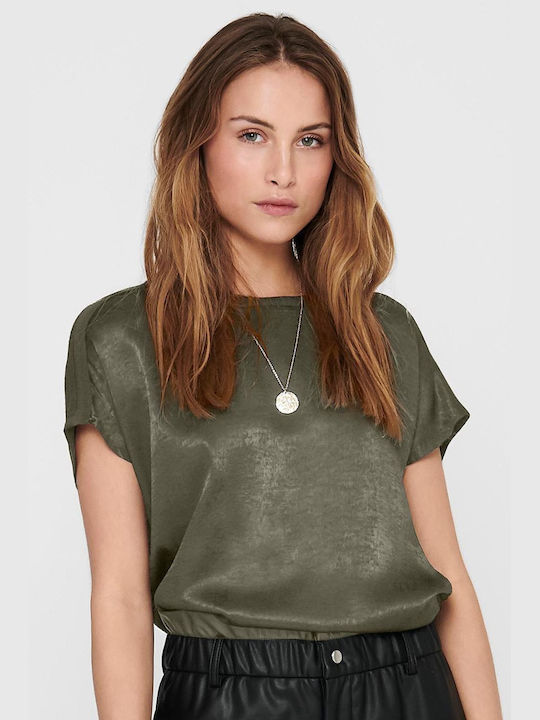 Only Damen Bluse Kurzärmelig Khaki