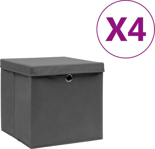 vidaXL Текстилна Кутия За Съхранение С Капак Сива 28x28x28см 4 Бройки
