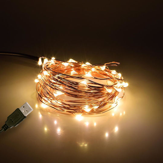 50 Λαμπάκια LED 5μ. Θερμό Λευκό USB σε Σειρά 50 Λαμπάκια LED 5μ. Θερμό Λευκό USB σε Σειρά