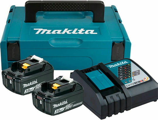 Makita Set 2 Werkzeugbatterien Lithium 18V Kapazität 3Ah mit Ladegerät BL1830B