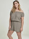 TB2606 Γυναικείο Off-Shoulder Ολόσωμο Σορτς Μπεζ