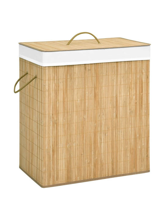 vidaXL Καλάθι Απλύτων Bamboo Πτυσσόμενο με Καπάκι 52x32x62.5cm Μπεζ 100lt