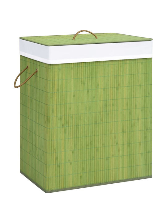 vidaXL Καλάθι Απλύτων Bamboo Πτυσσόμενο με Καπάκι 43.5x33.5x65.5cm Πράσινο 83lt