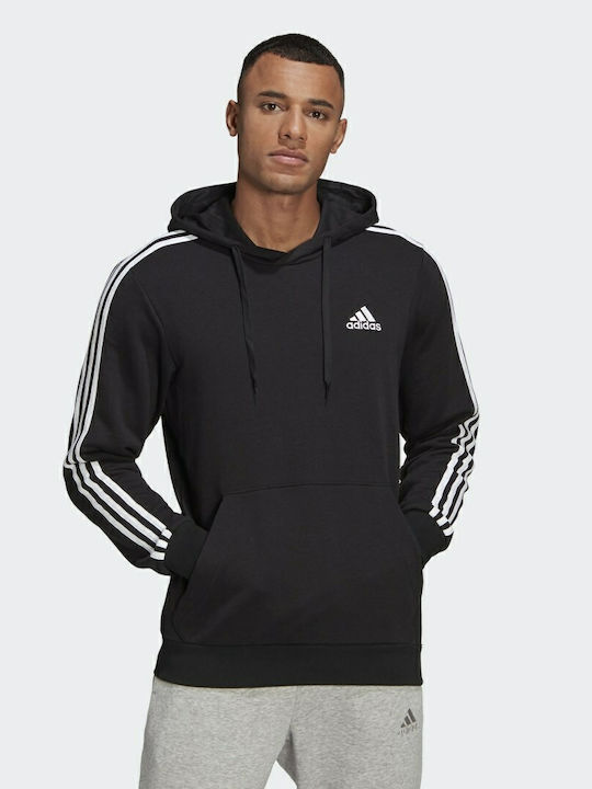 Essentials French Terry 3-Stripes Sweatshirt with Hood Black