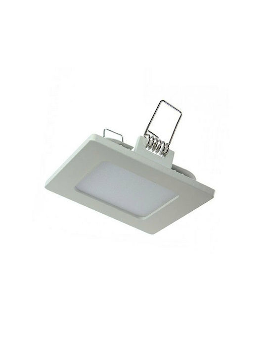 Atman Platz Metallisch Einbau Spot mit integriertem LED und Warmweißes Licht 3W Weiß 8.5x8.5cm.