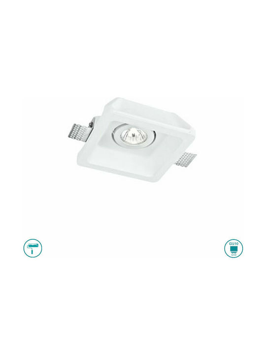 Fan Europe Square Plaster Recessed Spot with Socket GU10 White 15.5x15.5cm.