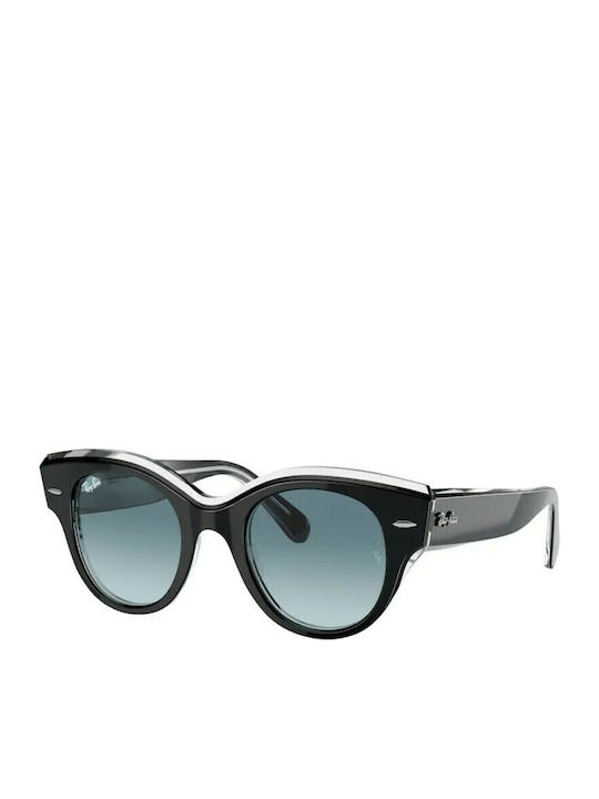 Ray Ban Roundabout Unisex Sunglasses with Black Plastic Frame and Blue Gradient Lens
