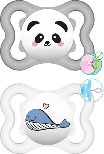 Mam Orthodontic Pacifiers Silicone Night with Case Whale-Panda - White-Grey for 2-6 months 2pcs