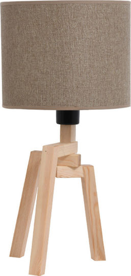 Fylliana Wood Table Lamp for Socket E27 with Gray Shade and Brown Base