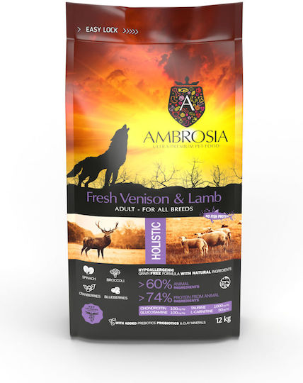 Ambrosia Grain Free Adult Venison & Lamb 2kg Dry Food Grain-Free for Adult Dogs with Lamb and Deer