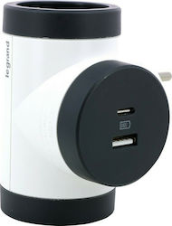Legrand T-förmiger Wandstecker 2 Steckdosen mit 1 Steckplätze USB ohne Kabel Weiß