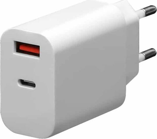 Platinet Încărcător Fără Cablu cu Port USB-A și Port USB-C 30W Albς (PLCUPD30W)
