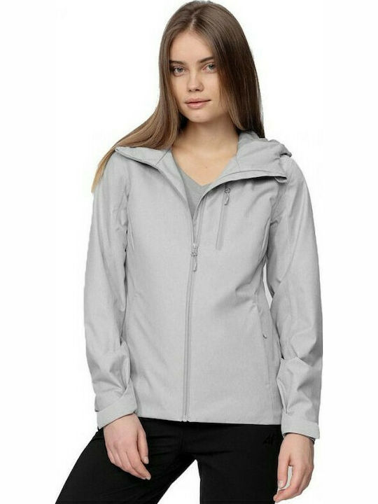 4F Women's Short Sports Jacket for Winter with Hood Gray